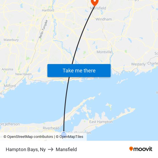 Hampton Bays, Ny to Mansfield map