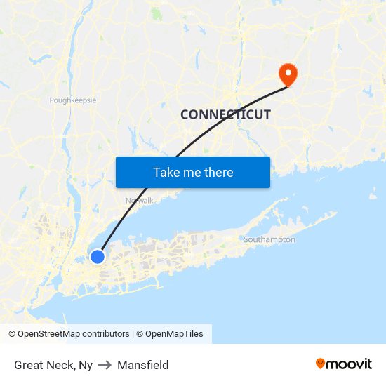 Great Neck, Ny to Mansfield map