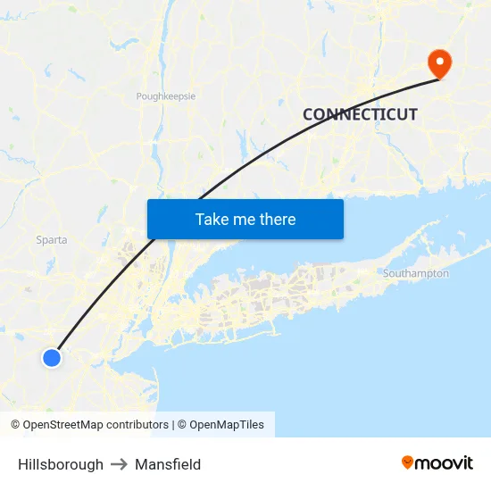 Hillsborough to Mansfield map