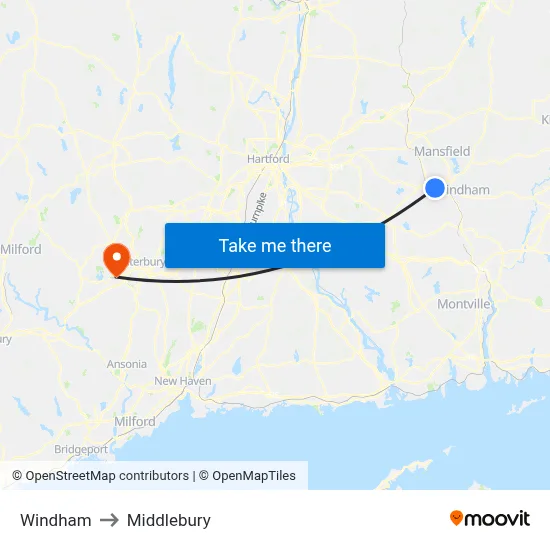 Windham to Middlebury map