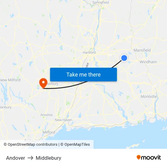Andover to Middlebury map