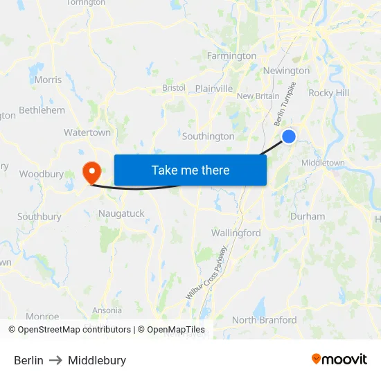 Berlin to Middlebury map