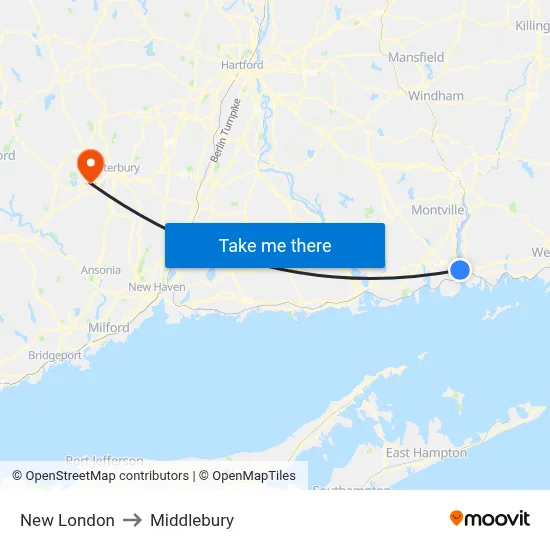 New London to Middlebury map