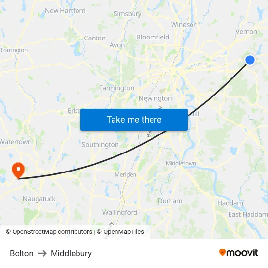 Bolton to Middlebury map