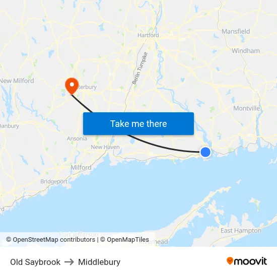 Old Saybrook to Middlebury map