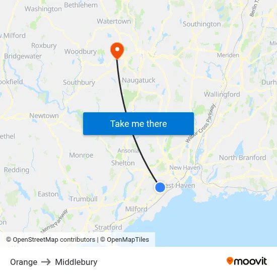 Orange to Middlebury map