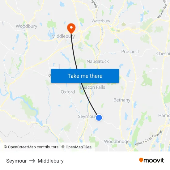 Seymour to Middlebury map