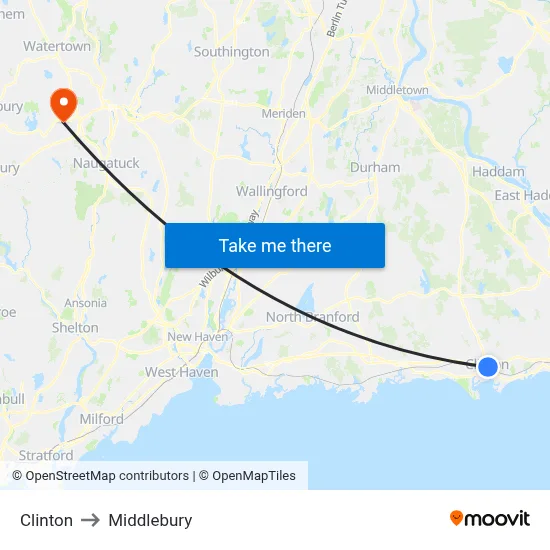 Clinton to Middlebury map