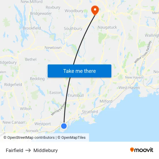 Fairfield to Middlebury map