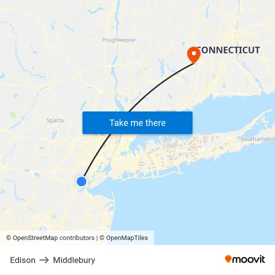 Edison to Middlebury map