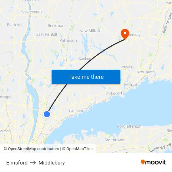 Elmsford to Middlebury map