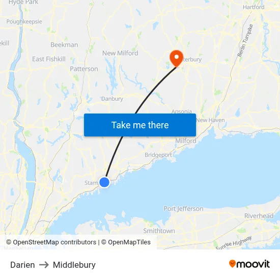 Darien to Middlebury map
