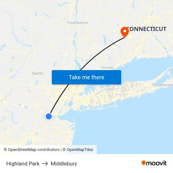 Highland Park to Middlebury map