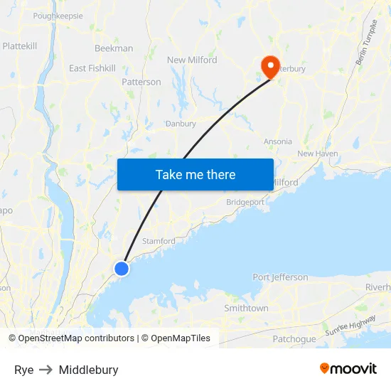 Rye to Middlebury map