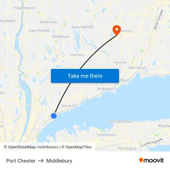 Port Chester to Middlebury map