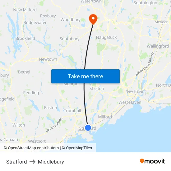 Stratford to Middlebury map