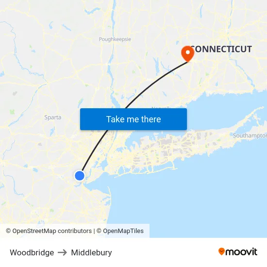 Woodbridge to Middlebury map