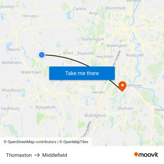 Thomaston to Middlefield map