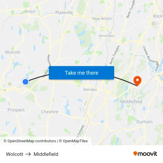 Wolcott to Middlefield map