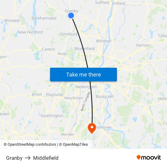Granby to Middlefield map