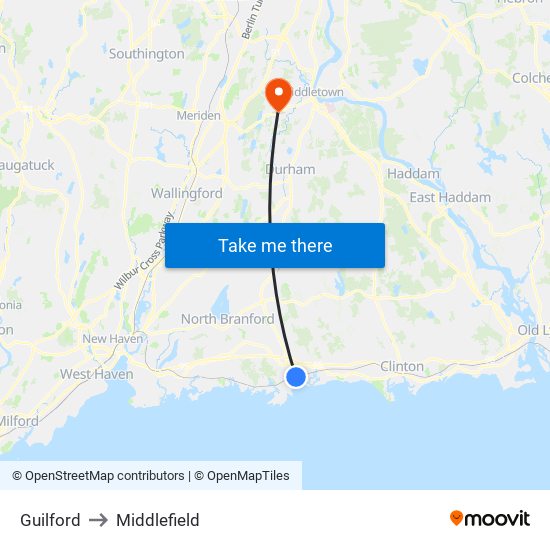 Guilford to Middlefield map