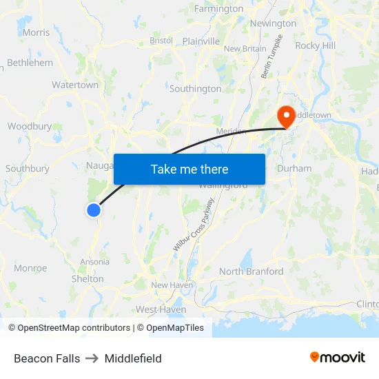 Beacon Falls to Middlefield map