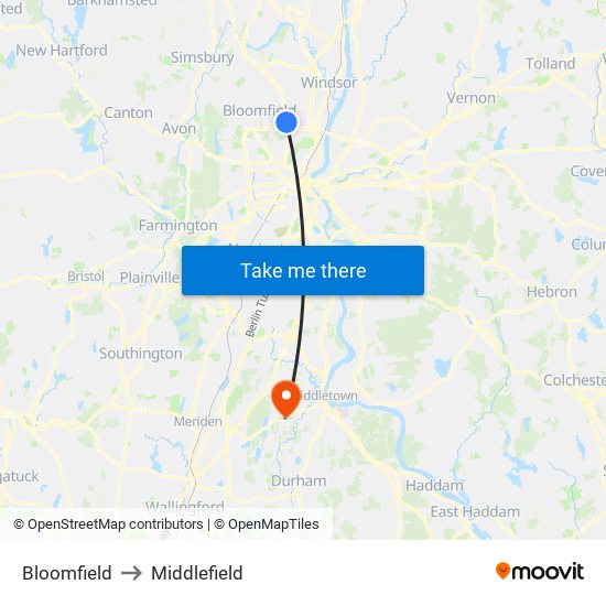 Bloomfield to Middlefield map