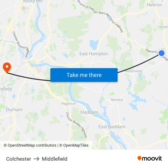 Colchester to Middlefield map