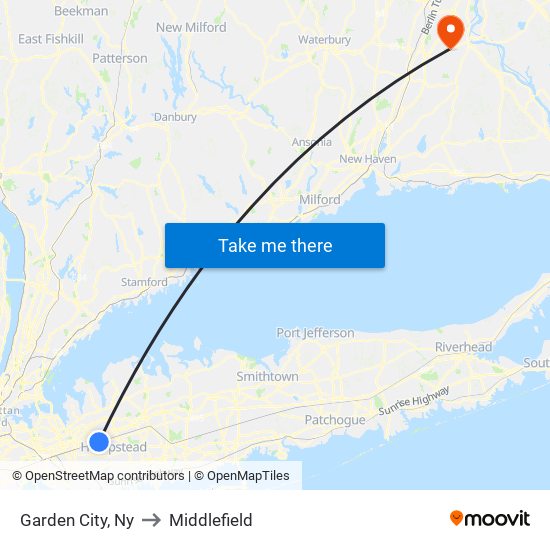Garden City, Ny to Middlefield map