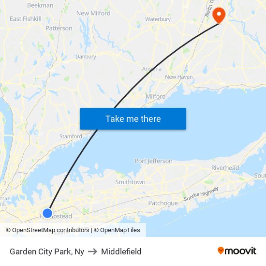 Garden City Park, Ny to Middlefield map