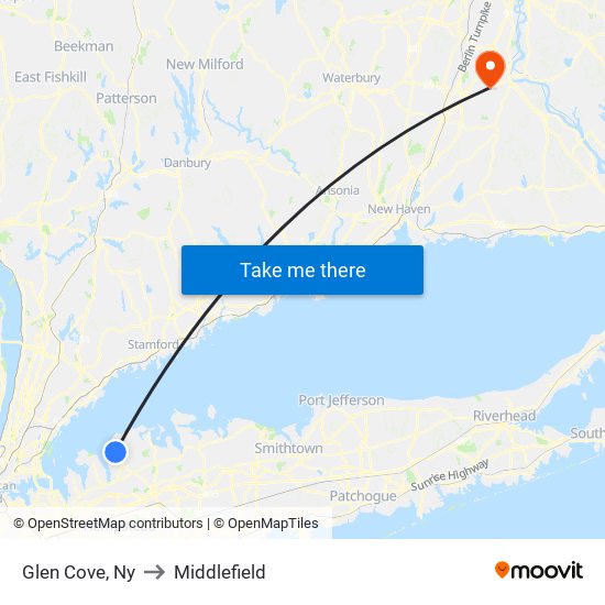 Glen Cove, Ny to Middlefield map