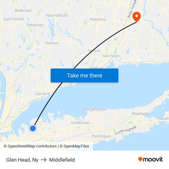 Glen Head, Ny to Middlefield map