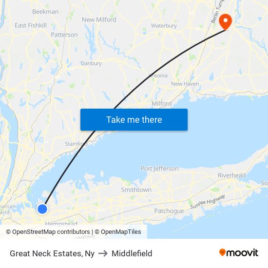 Great Neck Estates, Ny to Middlefield map