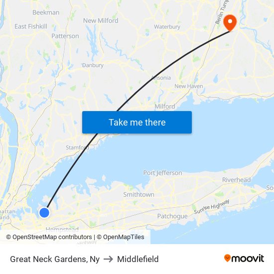 Great Neck Gardens, Ny to Middlefield map
