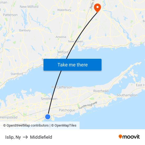 Islip, Ny to Middlefield map