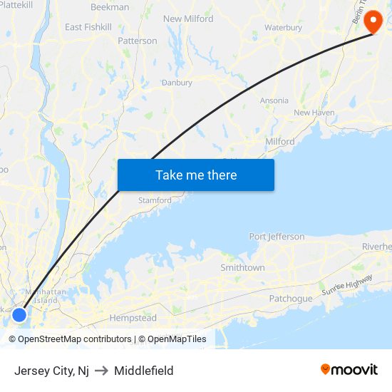 Jersey City, Nj to Middlefield map