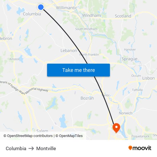 Columbia to Montville map