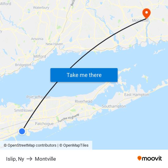 Islip, Ny to Montville map