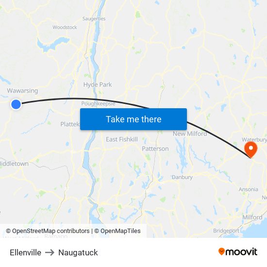 Ellenville to Naugatuck map