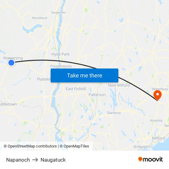 Napanoch to Naugatuck map