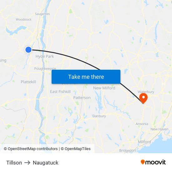 Tillson to Naugatuck map