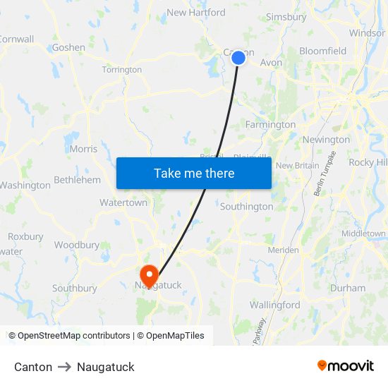 Canton to Naugatuck map