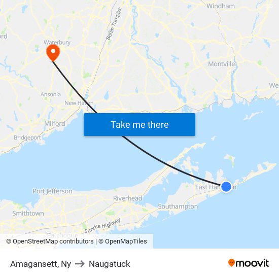 Amagansett, Ny to Naugatuck map