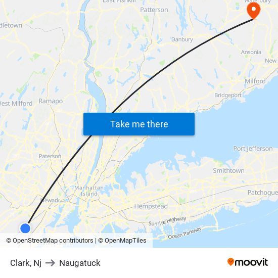 Clark, Nj to Naugatuck map