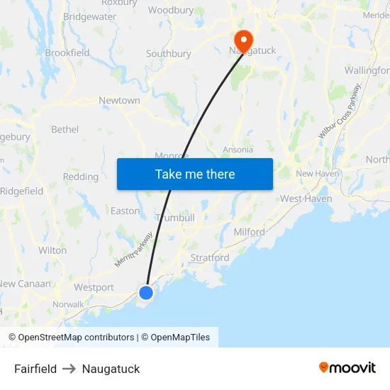 Fairfield to Naugatuck map