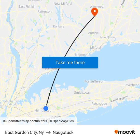 East Garden City, Ny to Naugatuck map