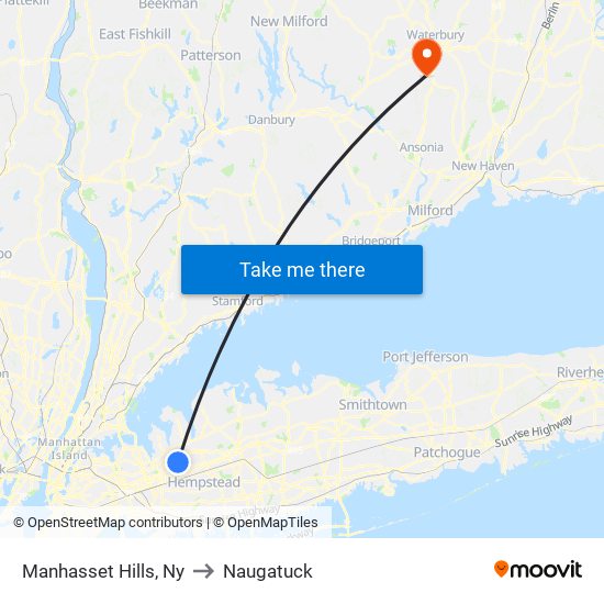 Manhasset Hills, Ny to Naugatuck map