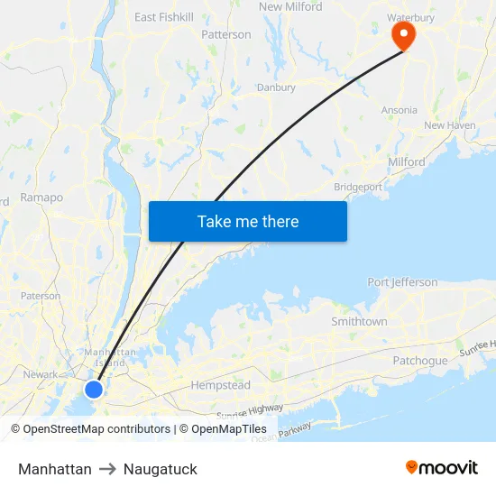 Manhattan to Naugatuck map