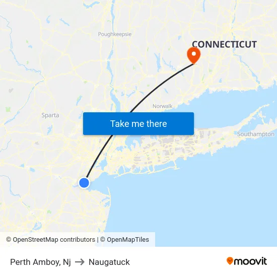 Perth Amboy to Naugatuck map