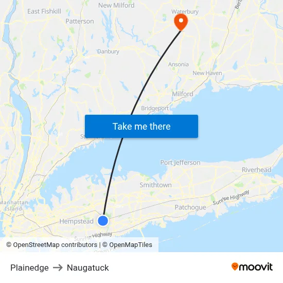 Plainedge to Naugatuck map